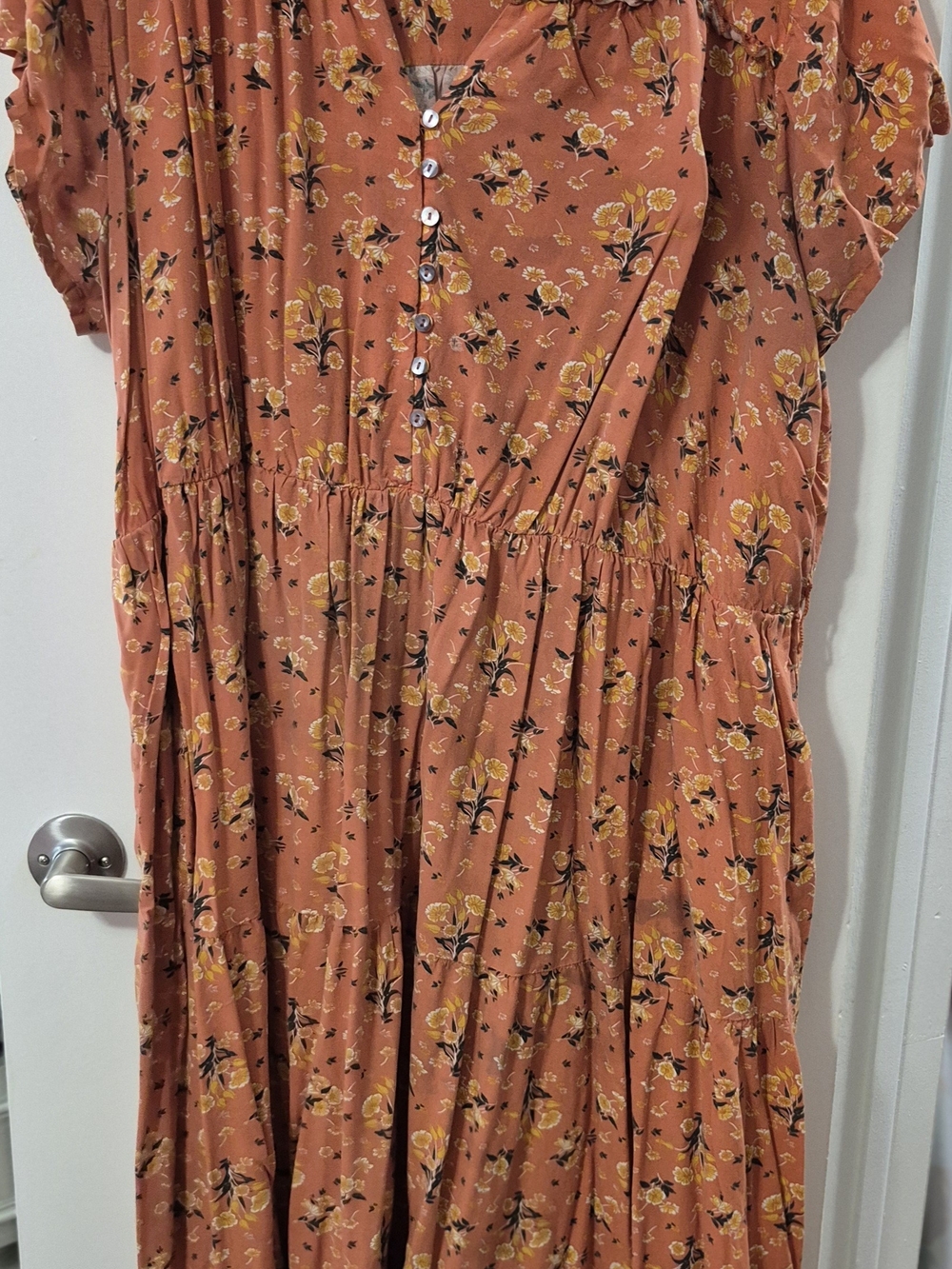 eshakti Rust Floral Button-Front Midi Dress